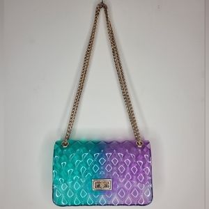 CHAIN PURSE . PURPLE & AQUA